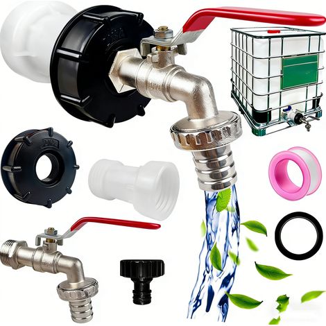 Robinet Cuve 1000L S60X6 IBC Raccord Robinet avec raccord de tuyau 1/2", adaptateur de réservoir de vidange, pour robinet de jardin, pour d'adaptateur de cuve (1/5)