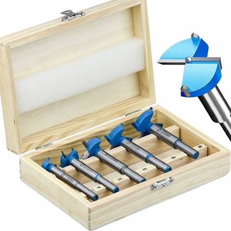 VURAHOME - Holzbohrer mit Koffer, 15 mm, 20 mm, 25 mm, 30 mm, 35 mm Hartmetall-Holzfräser zum Bohren in Holz, Holzbearbeitungsbohrer für Schreiner, Werkstatt (5 Stück) (1/5)
