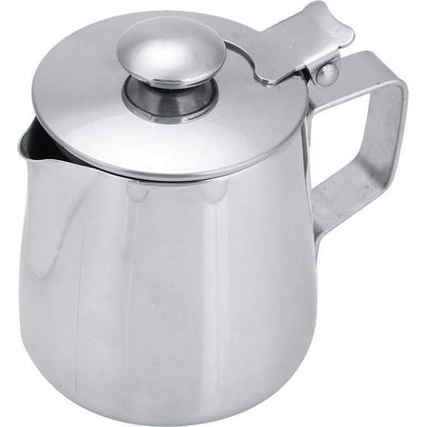 Espressokanne aus Edelstahl mit Deckel für Latte Art Büroküche mit Griff (350 ml) (1/5)
