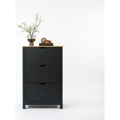 Zapatero 3 puertas abatibles 2 niveles negro y roble 72 x 26 x 112 cm (1/5)