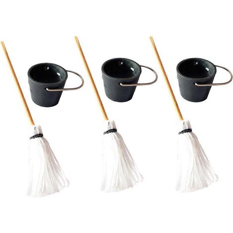 Ensemble de mini balai et seau compatible, outil de nettoyage miniature, 3 ensembles de couleurs assorties (1/5)