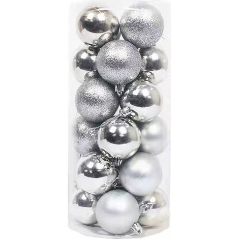 Set di 24 palline di Natale, 6 cm, decorazioni per albero di Natale in argento, ciondoli decorativi per albero di Natale