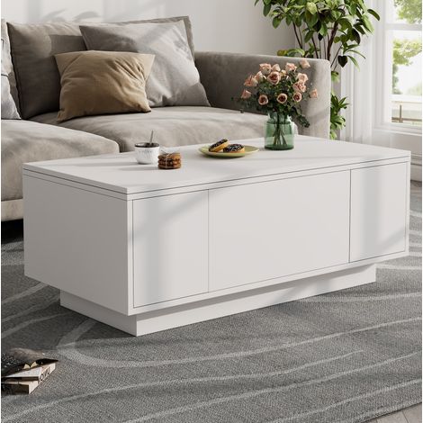 Mesa centro elevable con almacenaje blanco 100x50x43 OKMYHOME (1/5)