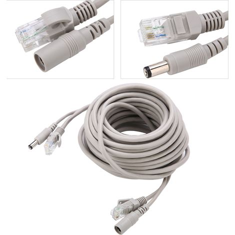 Câble Ethernet RJ45 avec Alimentation DC 5M/10M/15M/20M pour Caméras de Surveillance et NVR, 10/100 Mbps, Haute Qualité (15M) (1/5)