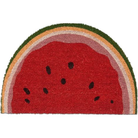 Relaxdays Fußmatte Kokos, halbrund, Wassermelone, H x B: 60 x 40 cm, Abtreter innen & außen, rutschfeste Türmatte, bunt