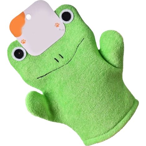 Gant de toilette exfoliant bain massage brosse corps linge enfant adulte joli motif grenouille verte taille unique (1/5)