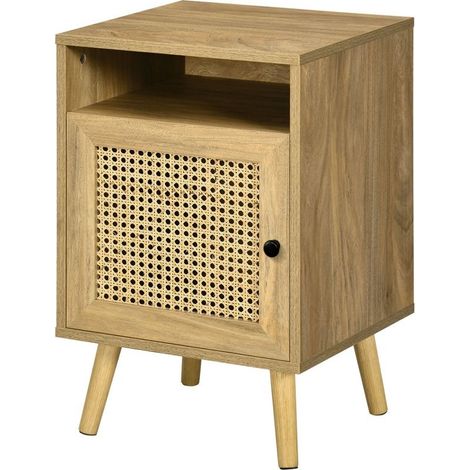 Table of bedside table of night with cabinet door cannage and niche design vintage 39 x 35 x 60 cm natural (1/5)