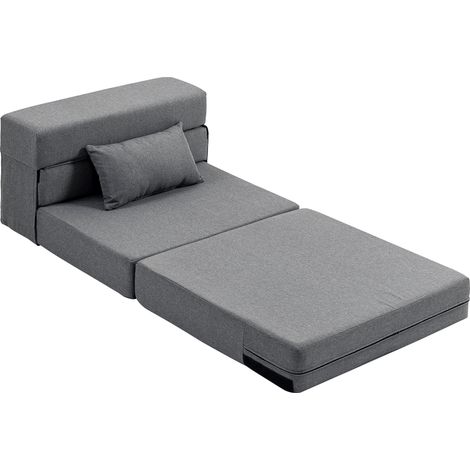 Graues, klappbares Einzelbett mit Sessel, inklusive Matratze, für Gäste, kleine Räume, Tragkraft 120 kg