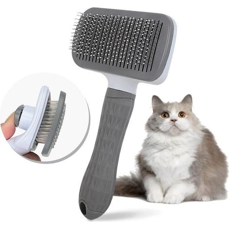 Brosse pour chat - Peigne pour enlever les poils lâches et la saleté - Brosse pour chat avec un bouton - Brosse autonettoyante。 (1/3)