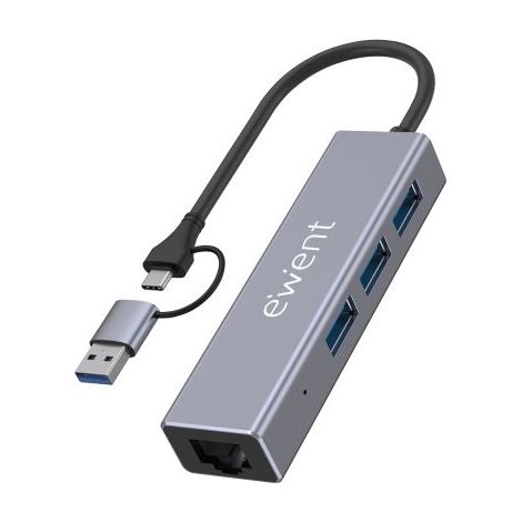 Ewent EW1159 hub de interfaz USB 3.2 Gen 1 (3.1 Gen 1) Type-A + Type-C 5000 Mbit/s Gris
