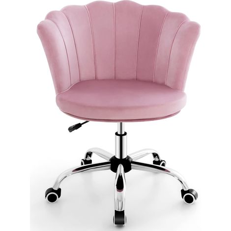 COSTWAY Bürostuhl aus Samt, Drehstuhl mit Rollen, höhenverstellbarer Schminkstuhl, Schreibtischstuhl, Computerstuhl, Samtstuhl für Schlafzimmer, Arbeitszimmer (Rosa) (1/5)