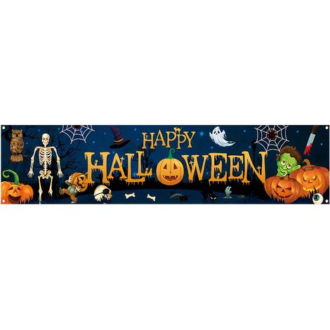 Bannière d'Halloween 2026 - Décoration citrouille effrayante - 45 x 200 cm (dimensions variables) - Style 16