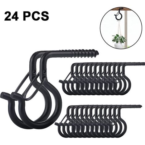 Lot de 24 crochets de sécurité noirs pour guirlande lumineuse extérieure, vis à anneau pour plafond et mur, avec fermoir de protection, fixation robuste (1/5)