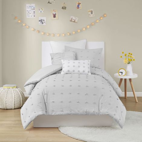 Parure de lit 5 pièces 100% Jacquard de Coton, Housse de Couette Style Shabby Chic Toutes Saisons pour Couette, taies d'oreiller Assorties, oreillers décoratifs, lit Simple/Double XL (1/5)