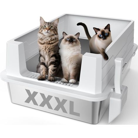 Cat Litter Tray XXXL Stainless Steel Extra Large 28 x 51 x 30 cm Suitable for Large Cat Breeds and Multiple Cathedral Households Large Size with Edges (1/5)
