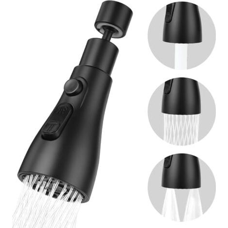 Pulvérisateur d'évier de cuisine à 360 degrés, bec de robinet de cuisine à 3 modes avec aérateur, tête de robinet pivotante pour mitigeur d'évier de cuisine (noir) (1/5)