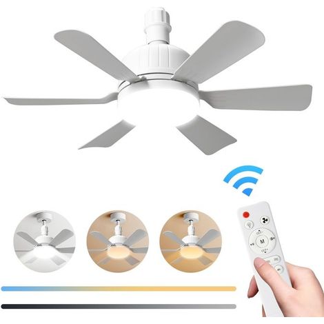 Ventilatore da soffitto con telecomando e luce, 40W - Bianco - Sei pale - Attacco E27 - Temperatura colore regolabile (1/5)