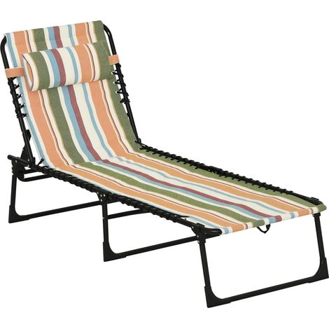 Folding Sun Lounger Beach Chaise Chair Garden Reclining Cot Camping Recliner with 4 Position Adjustable Multicolored