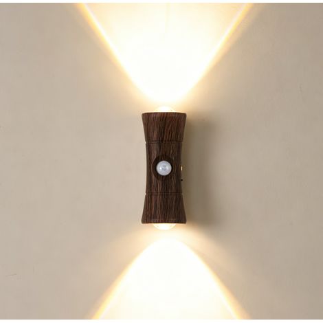 Applique Murale LED Sans Fil Rechargeable avec Détecteur de Mouvement - Fixation Magnétique, Éclairage Haut/Bas 3 Températures de Couleur pour Chambre, Couloir & Escalier - Couleurs Noyer (1/5)