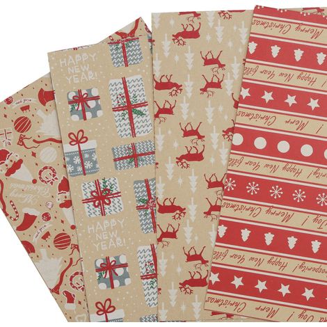 SWANEW Carta da regalo 24 pezzi Rotolo di carta da regalo di Natale Dimensioni: 70 x 50 cm. 4 diversi modelli per tutte le occasioni di compleanno (1/5)