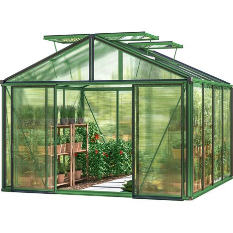 GFP Gewächshaus Asteria 22 Premium 311x311 cm mit integriertem Fundament 16 mm Doppelstegplatten, Farbe Moosgrün