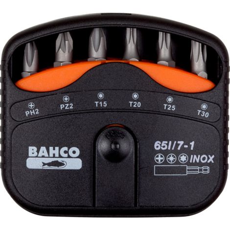 Bahco 65I/7-1 Bit-Set 7teilig Kreuzschlitz Phillips, Kreuzschlitz Pozidriv, Außen-Sechsrund (TX) (1/2)