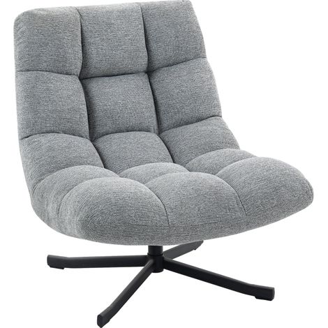 Sessel Drehbar Loungesessel mit Breiter Sitzfläche, wasserabweisend Chenille-Optik, gekreuzt Stahlbeine, Grau (1/5)