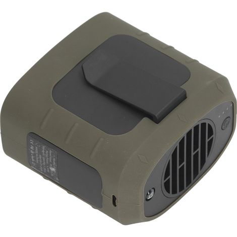 Mini ventilateur portable de taille, alimenté par batterie 8000 mAh, à porter autour du cou, avec 3 vitesses et un flux d'air puissant. Compatible avec les chantiers et la pêche. Vert armée. (1/5)