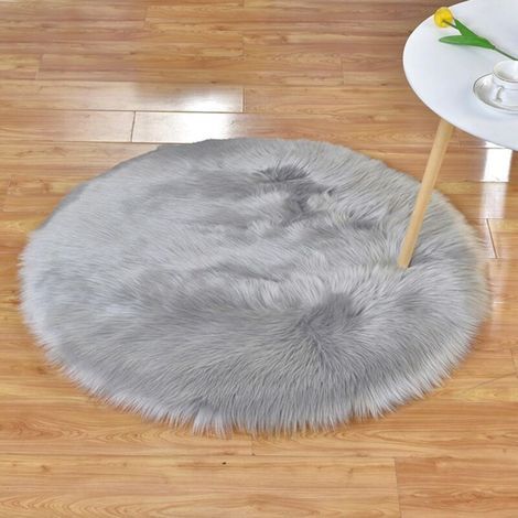 Peau de Mouton synthétique,60 x 60 cm Faux Peau de Mouton Imitation Toison Moquette Peau d'agneau Tapis Fluffy Soft Longhair Décoratif Coussin de Chaise Canapé Natte (Gris, 60 X 60 CM) (1/4)