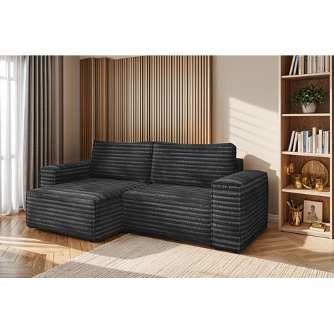 L-förmiges Bohoo-Ecksofa mit Schlaffunktion stoff Velo Dunkelgrau Links (1/5)