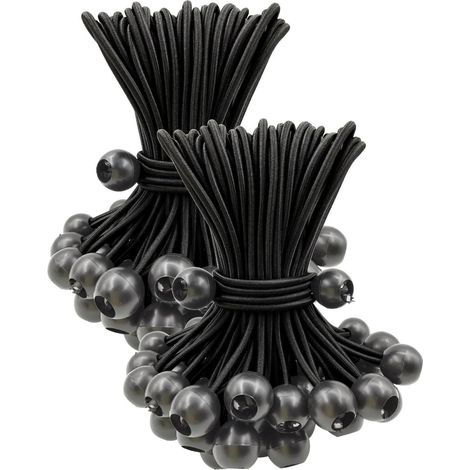 Spanngummis mit Kugel 15cm, 100 Stück, Schwarz, für Planen & Camping (1/5)