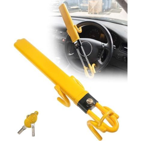 Bloccasterzo a doppia barra, impedisce ai ladri di rubare la tua auto, dispositivo antifurto, universale, alta visibilità, 2 chiavi (Giallo)
