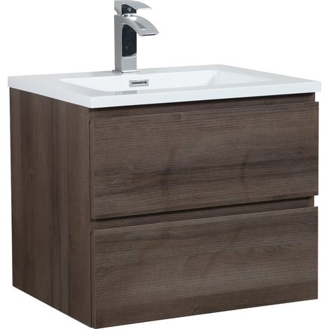 Badplaats Set Mobili Bagno Angela 60 cm - Rovere Marrone - Mobile con Lavabo (1/5)