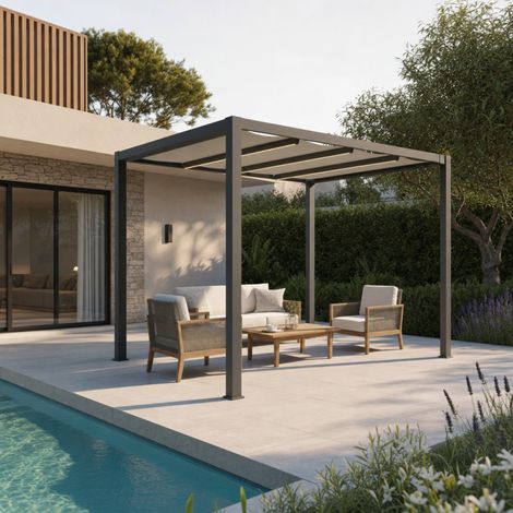 Pergola autoportante 3x3m aluminium anthracite motorisée (1/5)