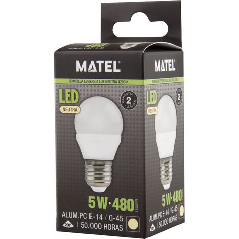 Bombilla LED Esférica E14 5W Neutra Matel (1/4)