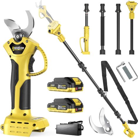 2 en 1 Taille-branches à batterie télescopique, compatible 18V, portée 4m, moteur sans balais 1500W, 2×2.0Ah, coupe 42mm, rotation 180°, pour jardinage et taille d’arbres (yel) (1/5)