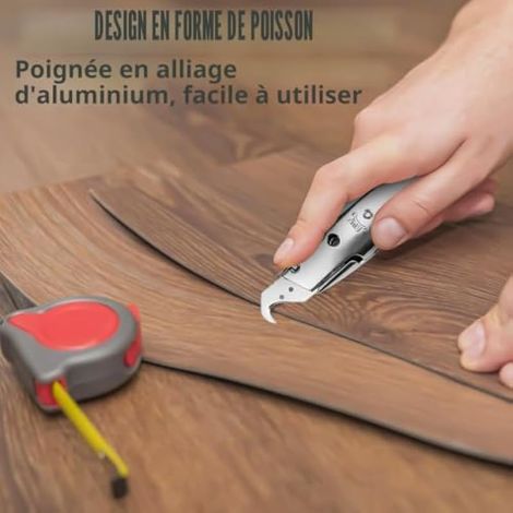 Couteau à tapis avec 10 lames à crochet et 10 lames trapézodales, couteau universel, carquois en plastique, couteau à crochet pour tapis et revêtements de sol en PVC (1/3)