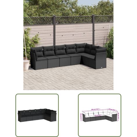 The Living Store 7-tlg. Garten-Sofagarnitur mit Kissen Schwarz Poly Rattan - Gartensofas - Outdoor Möbel - Lounge Set - Rattan Sofa - Gartenlounge (1/3)