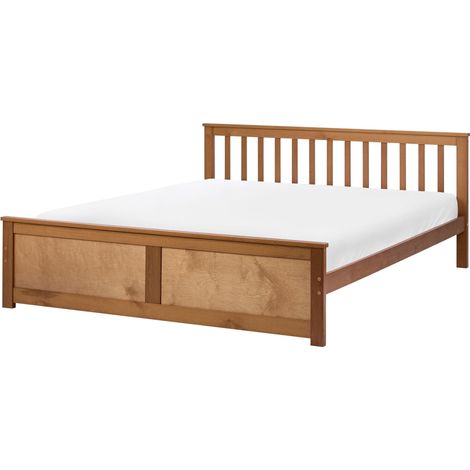 Bed Frame Brown Pine Wood MDF EU King Size 5ft3 Headboard Minimalist OLENDON (1/5)