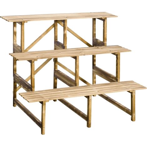 Étagère de rangement pour plantes, en bois de cèdre massif, 100 x 80 x 78 cm, design à 3 niveaux, capacité de charge 80 kg, haute stabilité (1/5)