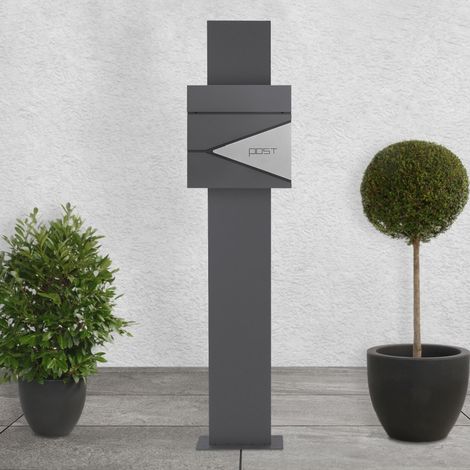ECD Germany Buzón de Correo con Soporte 120 cm Antracita para Cartas con Compartimento para Periódico 37 x 37 x 11 cm Acero Inoxidable con 2 Llaves Solapa de Cierre Total Moderno con Pedestal (1/5)