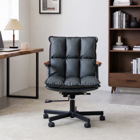 Sedia da scrivania per home office, sedia ergonomica in pelle con ruote e braccioli in rovere, sedia girevole regolabile in altezza per dirigenti (1/5)