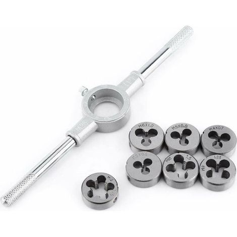 Juego de 8 tornillos - Juego de 8 terrajas y llave para roscar externas. Kit de herramientas manuales para roscado. (1/4)