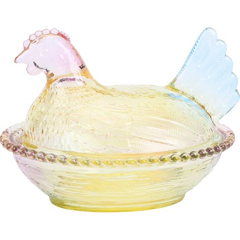 Bonbonnière Verre Forme Poulet Container Vintage – Bol Sucre avec Couvercle Multi Couleur Assiette Dessert En-cas M (1/5)