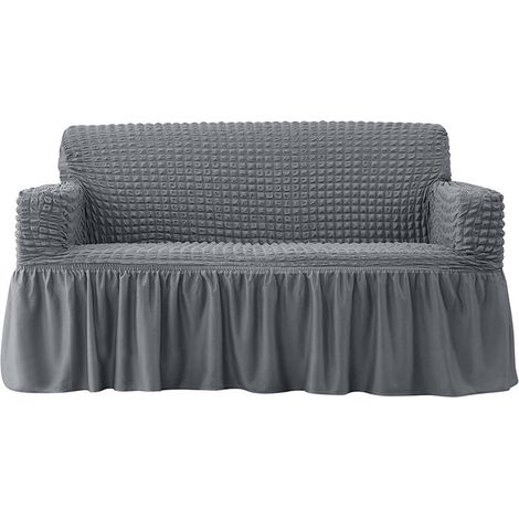 Ahlsen Funda de sofá de 1 pieza (140-185 cm para sofá de 2 plazas), funda de sofá fácil de instalar, protector de sofá elástico duradero con falda de estilo campestre (2 plazas, gris)