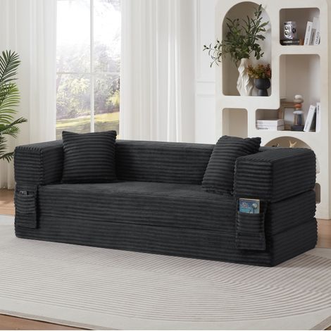 3-Sitzer-Schlafsofa aus dunkelgrauem Samt, High-Density-Schaum, 200 cm (1/5)