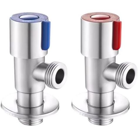 2 PCS Stainless Steel Faucet Angle Valve 1/2' Angle Valve Angle Control Valve for Bathroom, Kitchen, Toilet (Blue, Red) (1/4)
