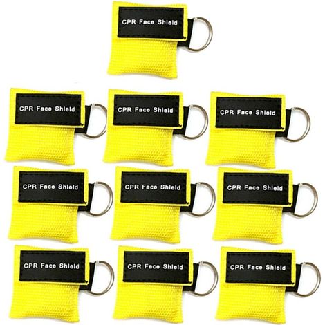 Lot de 10 masques de protection respiratoire jaunes avec anneau porte-clés pour trousse de premiers secours et formation aux premiers secours (1/5)