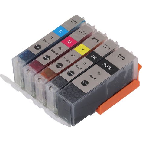 Cartouches d'encre pour imprimante 270-271 : cartouches d'encre 5 couleurs avec remplissage d'encre, adaptées aux imprimantes PIXMA MG5720/MG5721 Noir Argent/MG5722 Blanc Argent/MG6820/MG6821 Noir Arg (1/5)