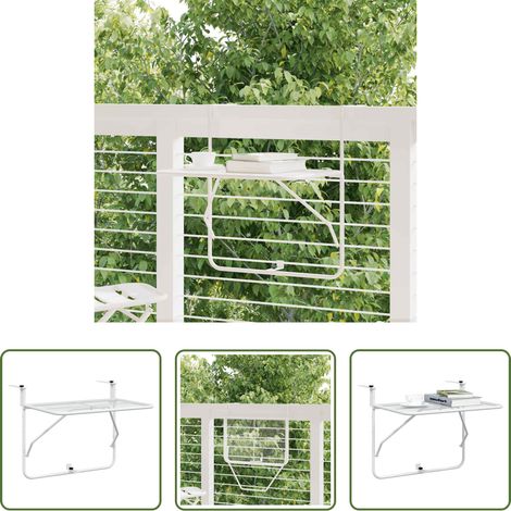 Table extérieure - Table de balcon Blanc 60x40 cm Acier (1/5)